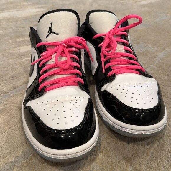 Nike Air Jordan 1 Low Men\'s Shoes White/Black patent leather DV1309-100 10.5 GUC
